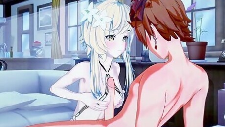 Cartoon Blonde Lumine Jerks Off A Dick With Tits And Fucks, Porn Genshin Impact