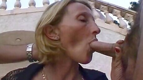 Blonde Mature French Slut Enjoys Outdoors Threesome