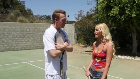 Cutie fucks her tennis coach and takes his sperm on lips